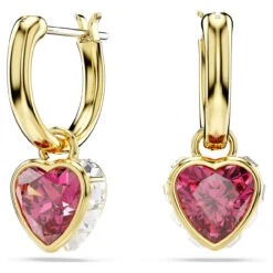 Chroma Drop Earrings, Heart, Red, Gold-Tone Plated 5684760 | Swarovski