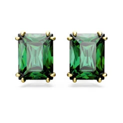 Matrix Stud Earrings, Rectangular Cut, Green, Gold-Tone Plated 5677142 | Swarovski
