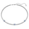 Matrix Tennis Necklace, Mixed Cuts, Blue, Rhodium Plated 5666167 | Swarovski