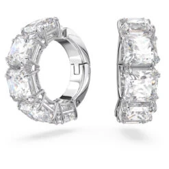 Millenia Clip Earrings, Square Cut, White, Rhodium Plated 5654557 | Swarovski