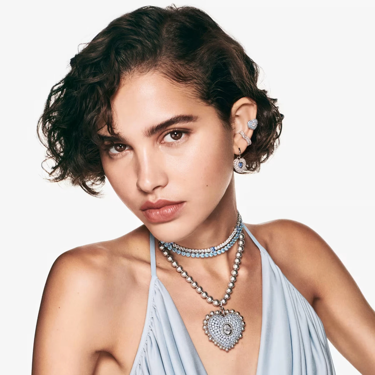 Hyperbola Drop Earrings, Heart, Blue, Rhodium Plated 5680392 | Swarovski 6 Hyperbola Drop Earrings, Heart, Blue, Rhodium Plated 5680392 | Swarovski - Image 6