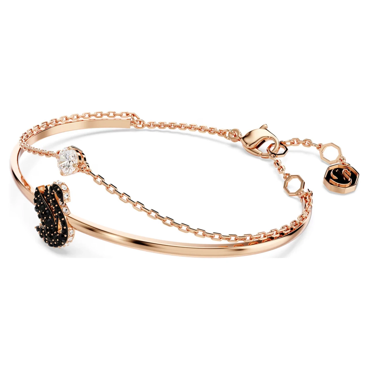 Swan Bangle, Swan, Black, Rose Gold-Tone Plated (Size M) 5678048 | Swarovski 2 Swan Bangle, Swan, Black, Rose Gold-Tone Plated (Size M) 5678048 | Swarovski - Image 2