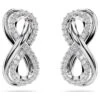 Hyperbola Stud Earrings, Infinity, White, Rhodium Plated 5687269 | Swarovski
