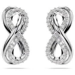 Hyperbola Stud Earrings, Infinity, White, Rhodium Plated 5687269 | Swarovski