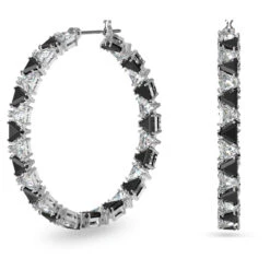 Millenia Hoop Earrings Triangle Zirconia, Black, Rhodium Plated 5616911 | Swarovski