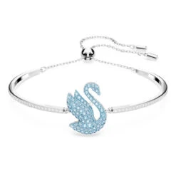 Iconic Swan Bangle, Swan, Blue, Rhodium Plated 5660595 | Swarovski
