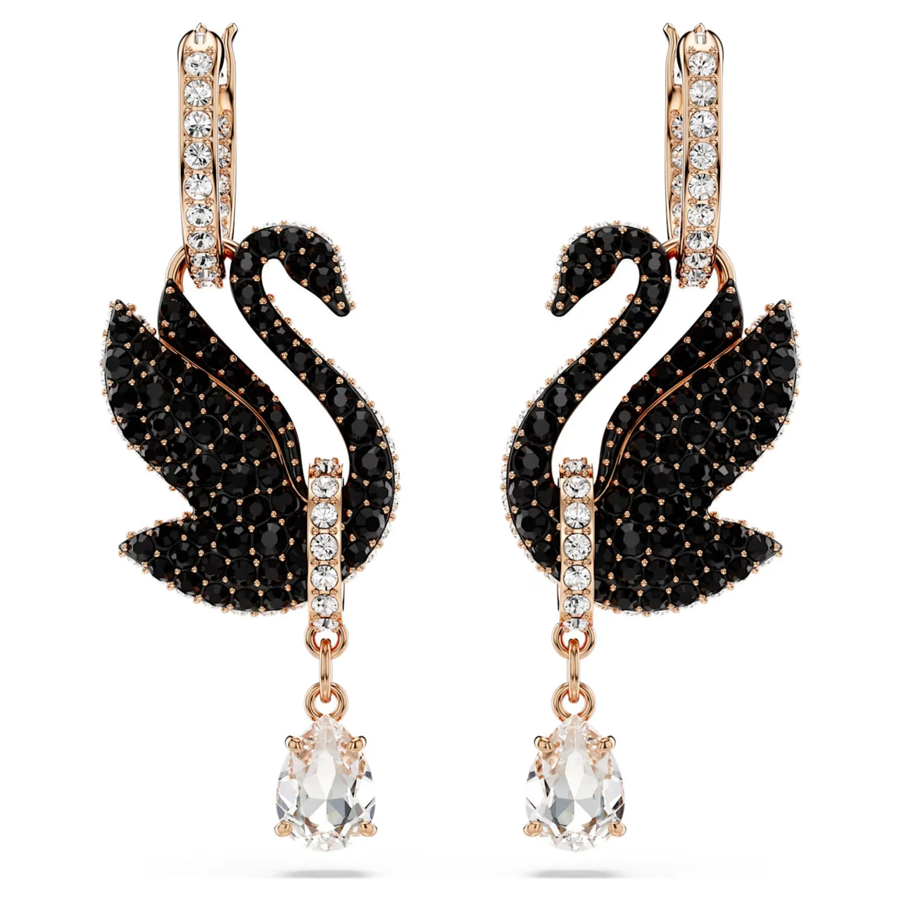 Swan Drop Earrings, Black, Rose Gold-Tone Plated 5678047 | Swarovski 2 Swan Drop Earrings, Black, Rose Gold-Tone Plated 5678047 | Swarovski - Image 2