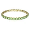 Matrix Tennis Bracelet, Round Cut, Medium, Green, Gold-Tone Plated 5658849 (Size M) | Swarovski
