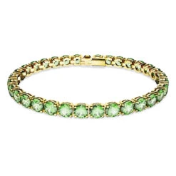 Matrix Tennis Bracelet, Round Cut, Medium, Green, Gold-Tone Plated 5658849 (Size M) | Swarovski