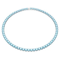 Matrix Tennis Necklace, Round Cut, Medium, Blue, Rhodium Plated 5661187 | Swarovski