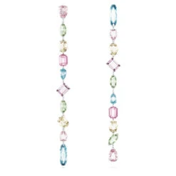 Gema Drop Earrings Asymmetrical Design, Mixed Cuts, Extra Long, Multicolored, Rhodium Plated 5656430 | Swarovski