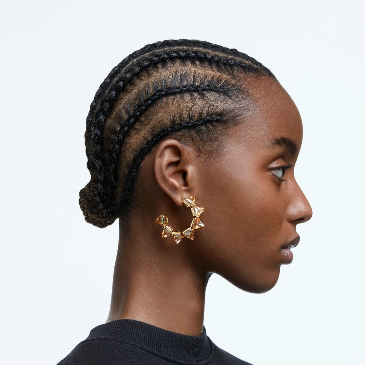 Ortyx Hoop Earrings Pyramid Cut, Yellow, Gold-Tone Plated 5613722 | Swarovski 3 Ortyx Hoop Earrings Pyramid Cut, Yellow, Gold-Tone Plated 5613722 | Swarovski - Image 3