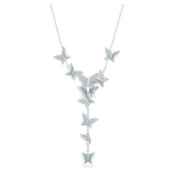 Lilia Y Necklace, Butterfly, Blue, Rhodium Plated 5662179 | Swarovski