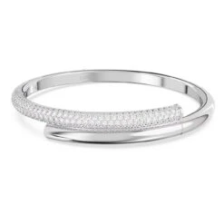 Dextera Bangle, Magnetic Closure, White, Rhodium Plated 5670252 (Size M) | Swarovski