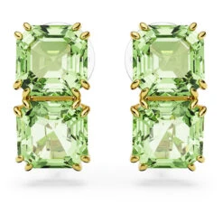 Millenia Clip Earrings, Square Cut, Green, Gold-Tone Plated 5654559 | Swarovski