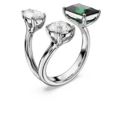 Mesmera Open Ring, Mixed Cuts, Green, Silver-Tone Finish 5676972 (Size 55/M/7) | Swarovski