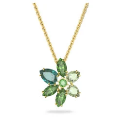 Gema Pendant, Mixed Cuts, Flower, Green, Gold-Tone Plated 5658399 | Swarovski