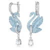 Iconic Swan Drop Earrings, Swan, Blue, Rhodium Plated 5660593 | Swarovski