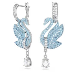 Iconic Swan Drop Earrings, Swan, Blue, Rhodium Plated 5660593 | Swarovski