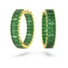 Matrix Hoop Earrings, Baguette Cut, Green, Gold-Tone Plated 5658651 | Swarovski