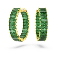 Matrix Hoop Earrings, Baguette Cut, Green, Gold-Tone Plated 5658651 | Swarovski