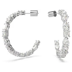 Mesmera Hoop Earrings, Mixed Cuts, White, Rhodium Plated 5672834 | Swarovski