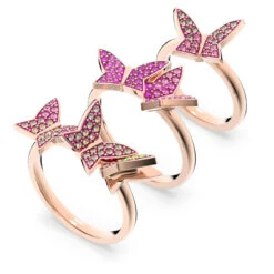 Swarovski Lilia Ring Set (3), Butterfly, Pink, Rose-Gold Tone Plated 5636417 (Size 7/M/55)